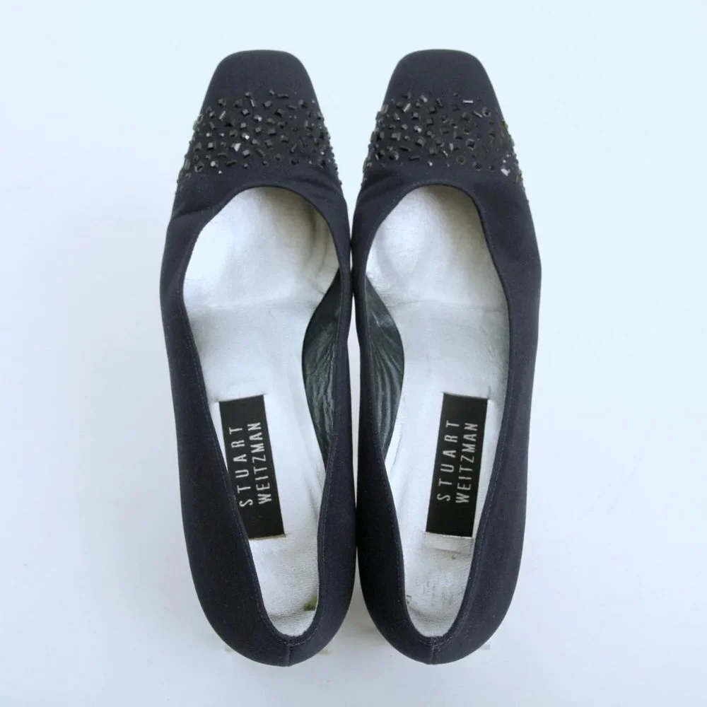 Stuart Weitzman Navy‎ Embellished Closed Toe Block Heel Pumps in Navy Size 9